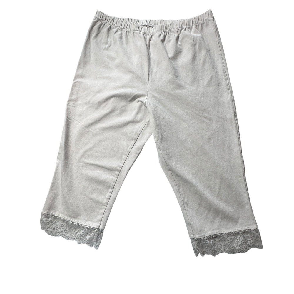 Roamans Capri Pants Women L White Vintage Y2K Lace Trim Cropped